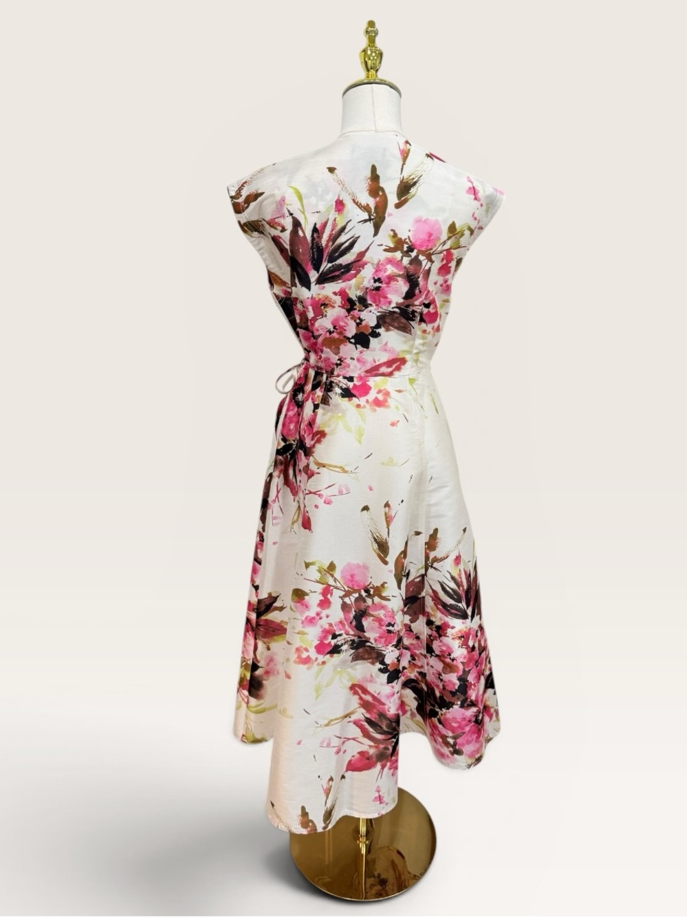 Donna Karan New York Floral Tiered Dupioni Wrap Dress Size 2 Ivory Pink NWT $179 - Picture 11 of 16